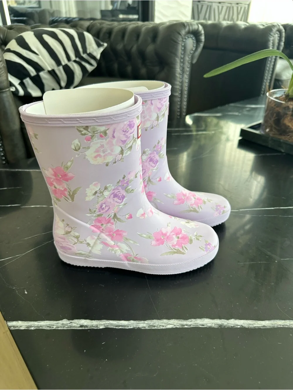 Hunter Girls' LoveShackFancy Rain Boots in Pale Lilac and Pink